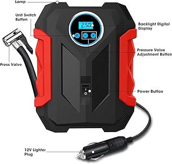 Bomba de aire portátil 12v con linterna LED digital MD